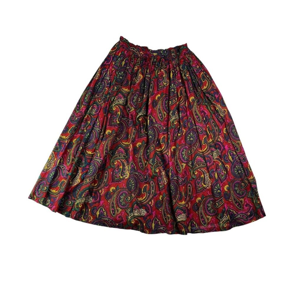 Vintage 90s Y2K Amanda Smith Hot Pink Red Paisley Print Cotton Long Skirt Small
